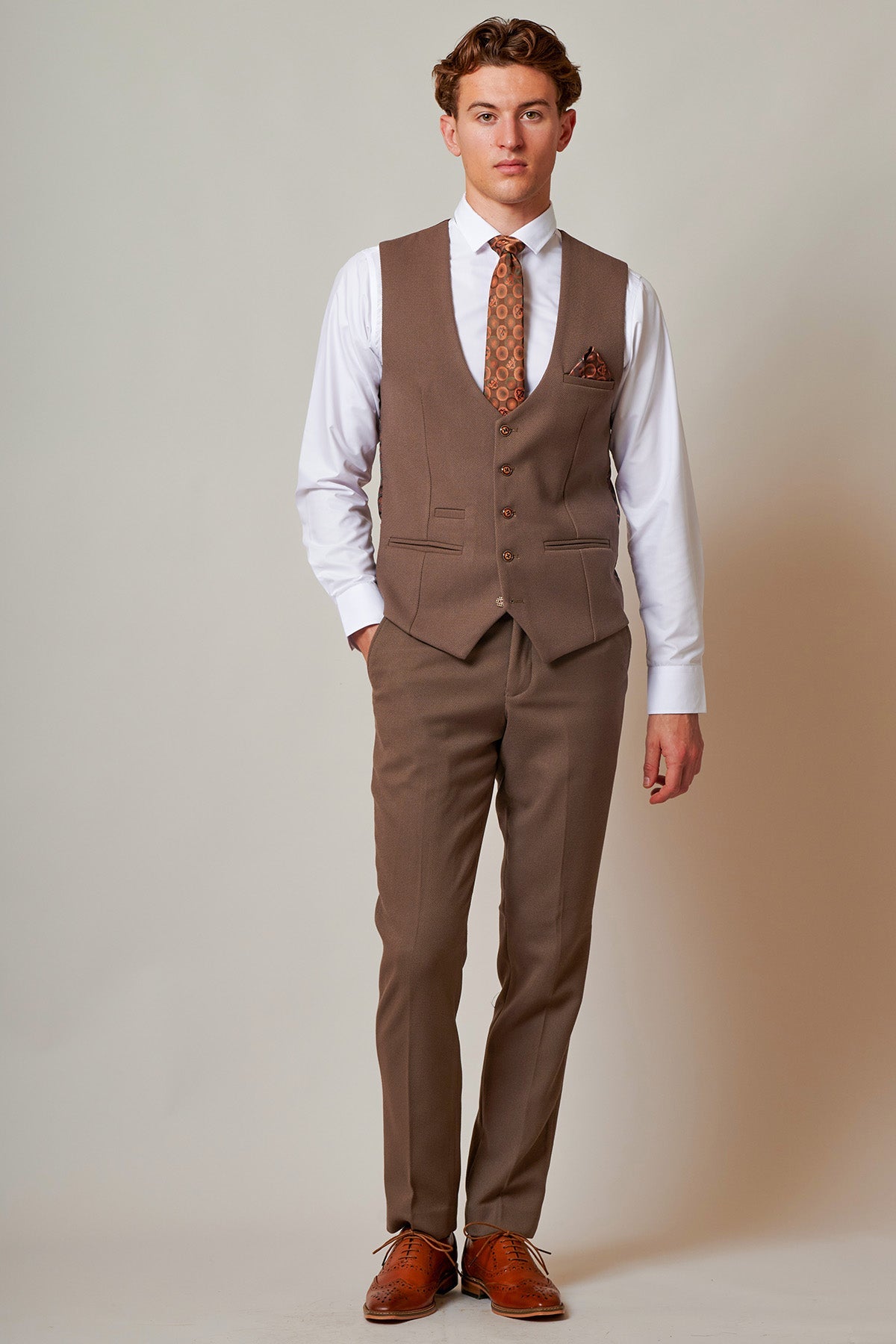 Men's HM5 Tan Waistcoat-Full Model View