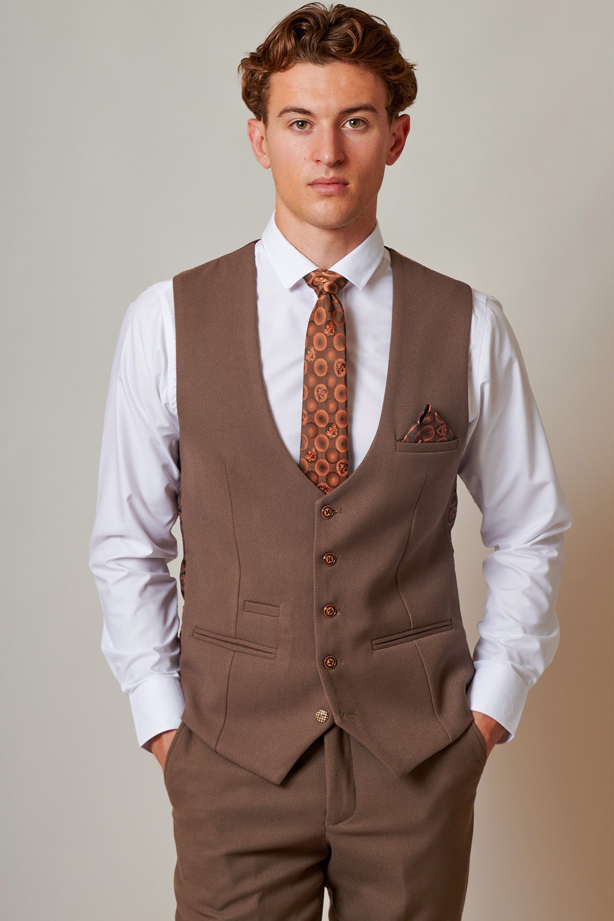 Men's HM5 Tan Waistcoat-Model Front View