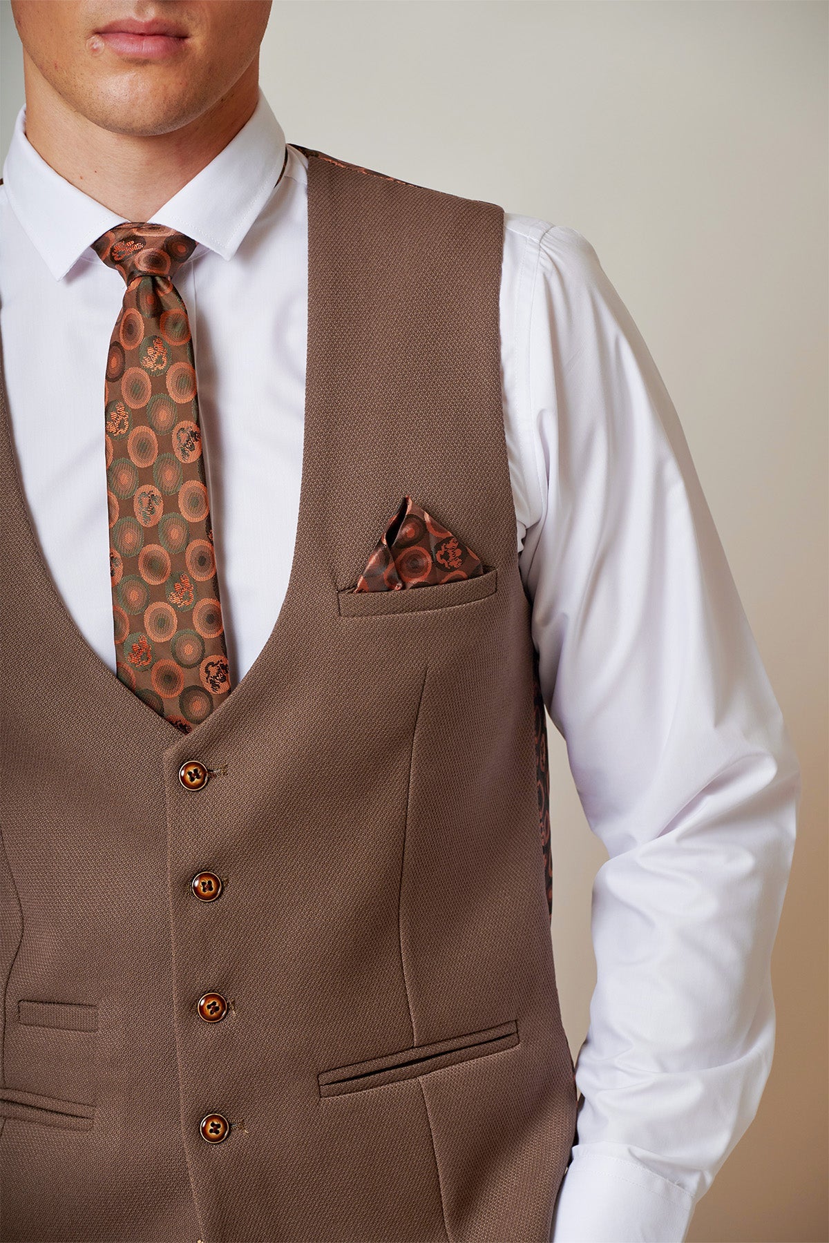 Men's HM5 Tan Waistcoat-Close View of Front