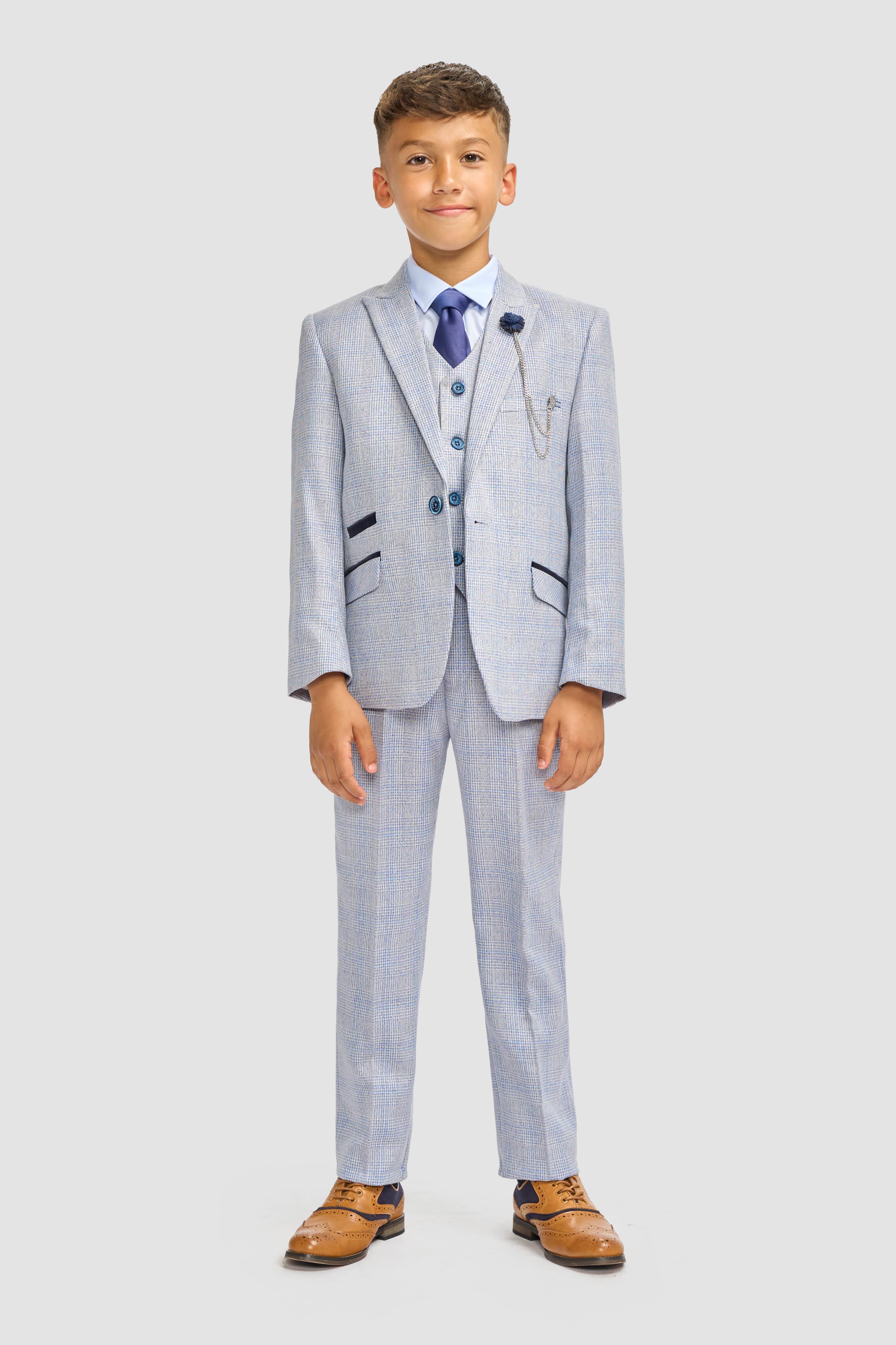 Cavani Boyswear Caridi Sky Boys 3 Piece Suit Sky front view