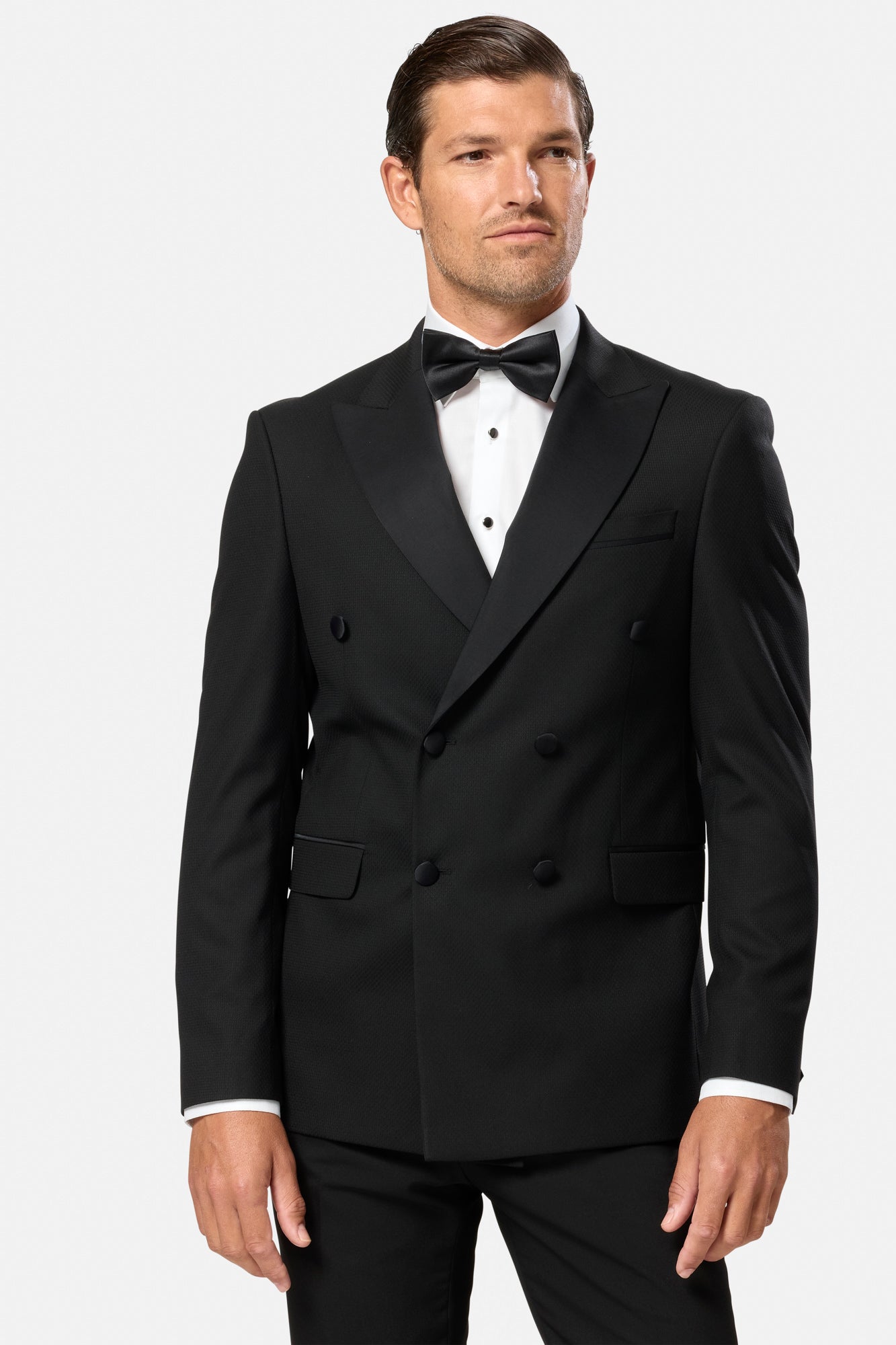 BENETTI Carnaby Double Breasted Lester Fit Tuxedo Black Jacket BLACK back view