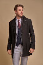 House of Cavani Sanford Black Wool Coat Black front view