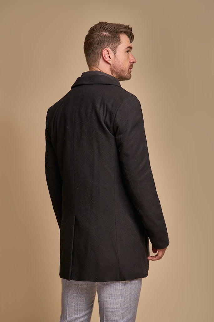 House of Cavani Sanford Black Wool Coat Black back view