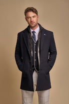 House of Cavani Sanford Navy Wool Coat Navy front view