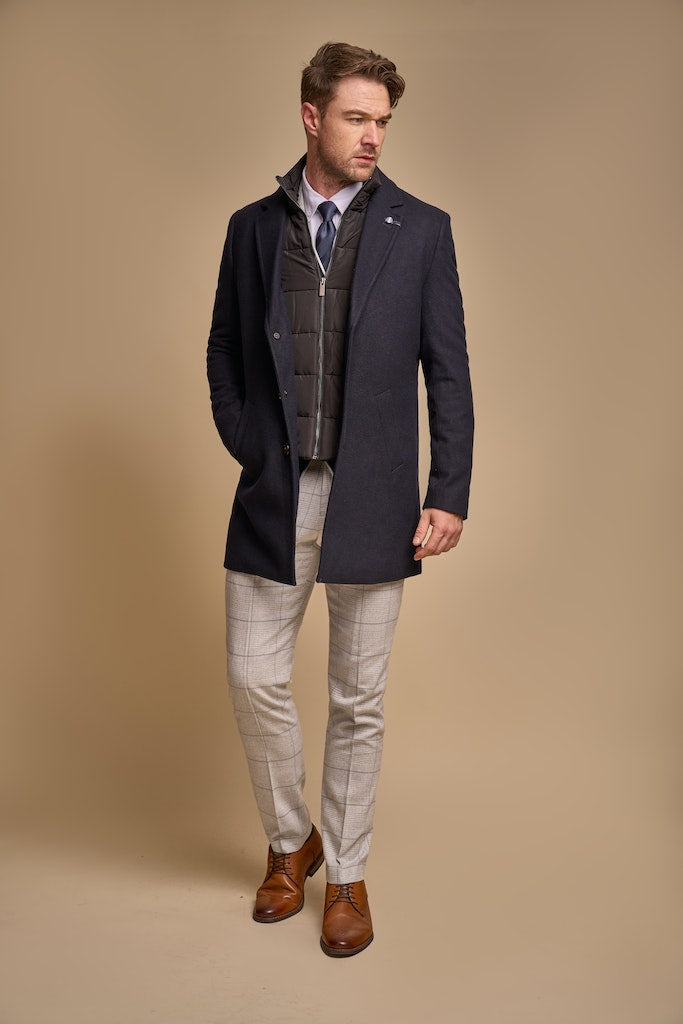 Men's Sanford Navy Wool Coat-Model Full Front View