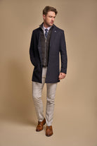 House of Cavani Sanford Navy Wool Coat Navy model front view