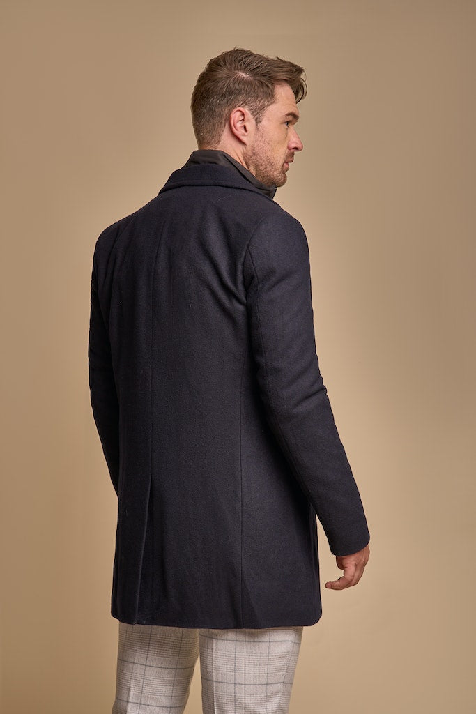 Men's Sanford Navy Wool Coat-Back View