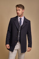 House of Cavani Marcus Navy Wool Coat Navy front view