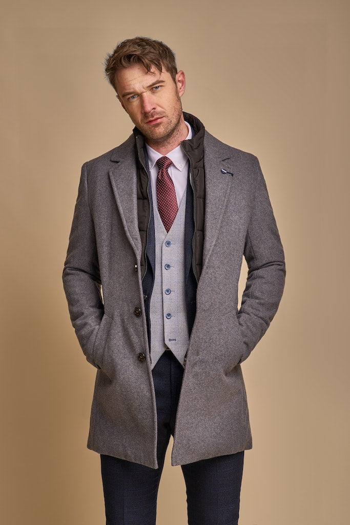 Men's Sanford Slate Grey Wool Coat-Model Front View