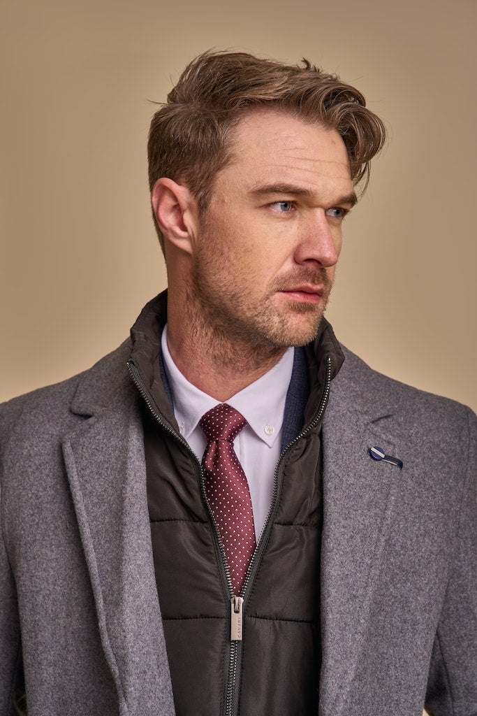 Men's Sanford Slate Grey Wool Coat-Closer View of Model 