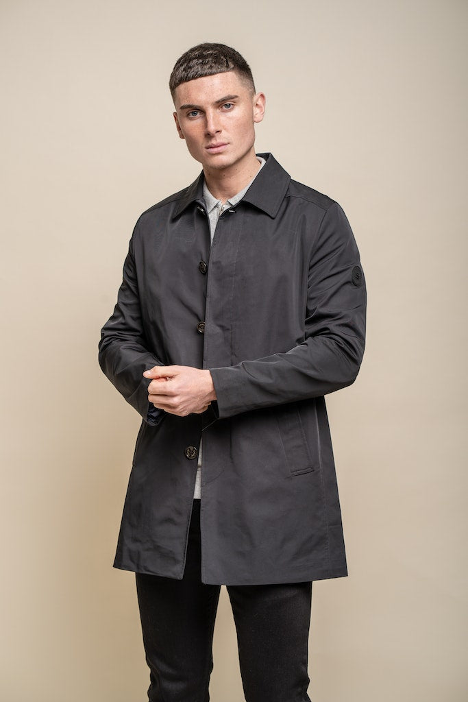 House of Cavani Barracuda Black Coat Black front view