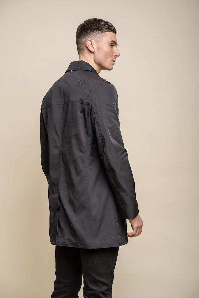 Men's Barracuda Black Coat-Model Back View