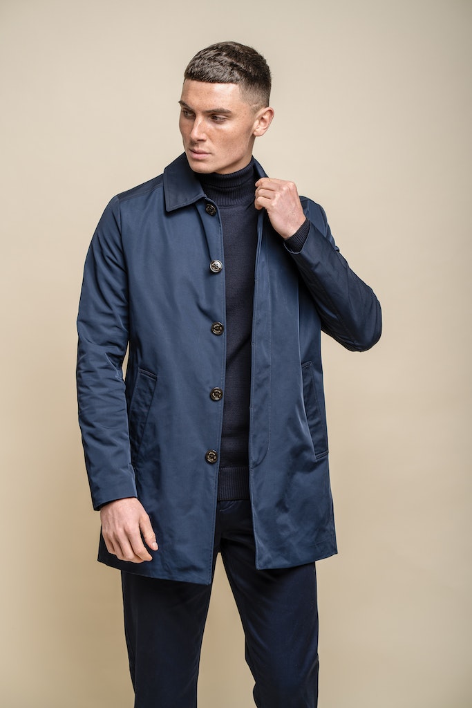 Men's Barracuda Navy Coat-Model Front View