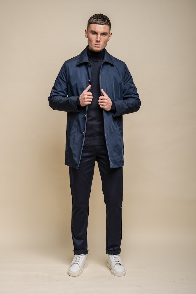 House of Cavani Barracuda Navy Coat Navy model front view