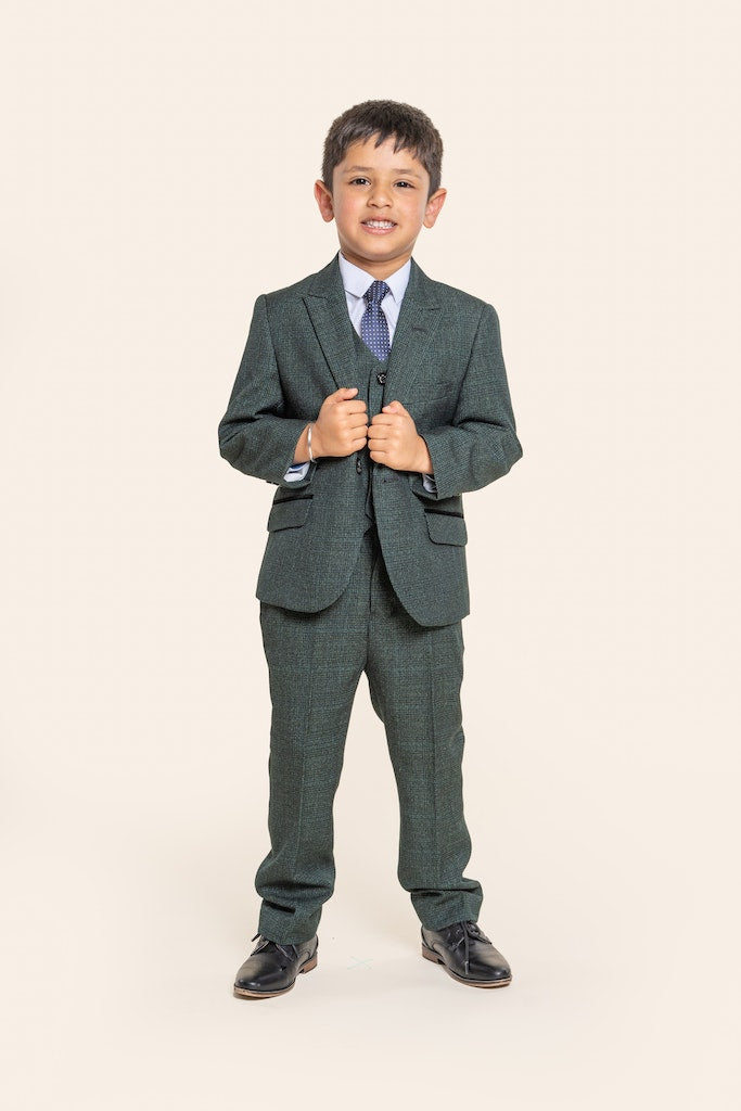 Boy's Caridi Olive Boys 3 Piece Suit-Model Front View
