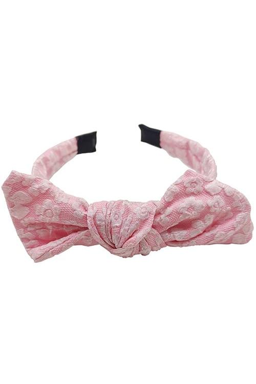Girl's Pink Flower Lace Bow Hairband-Front View