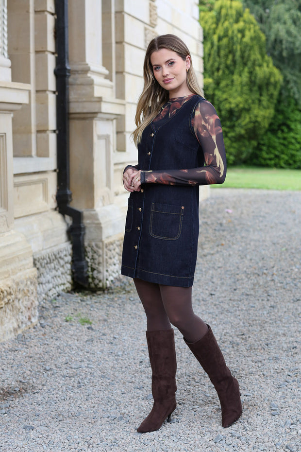 Ladies Daisy Chocolate Brown Long Boot-Model Wearing Boots