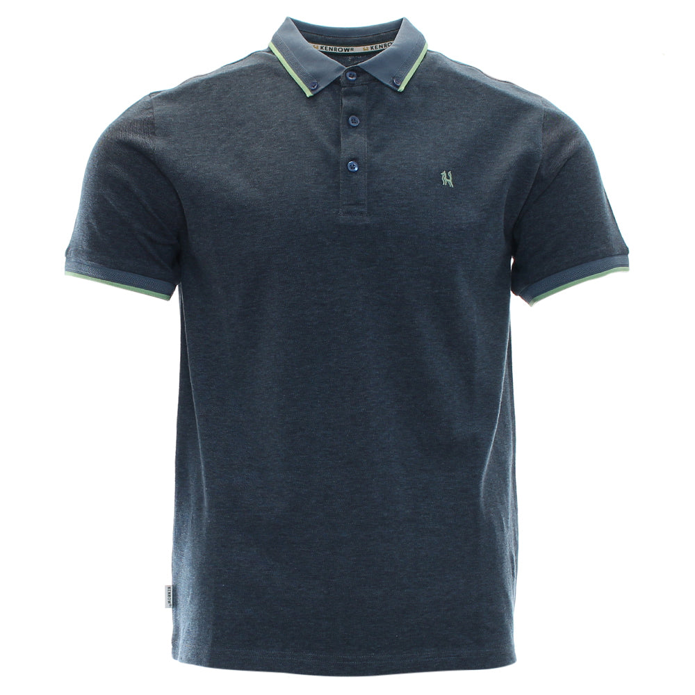 Kenrow Damien navy polo shirt, front view with button-down collar and contrast trim