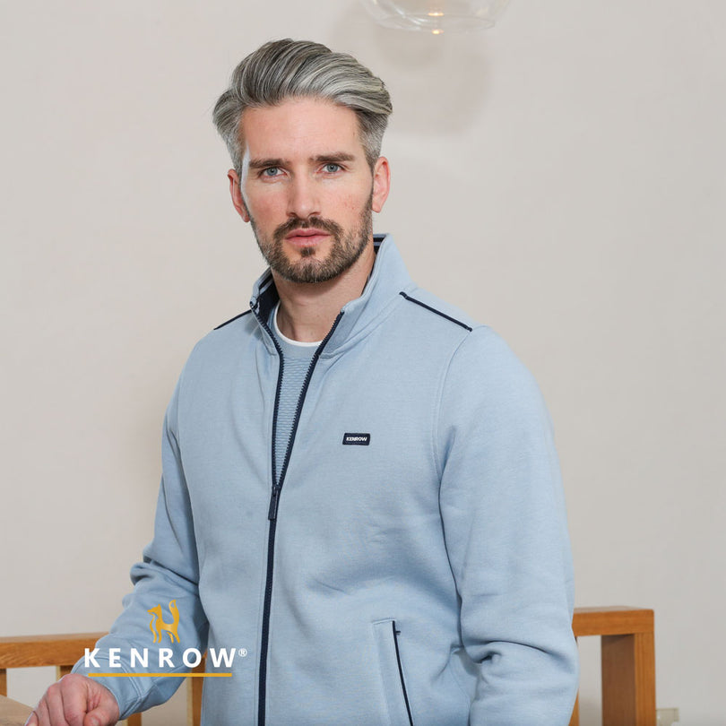 Kenrow Menswear Darragh Denim Zip Through Sweat Denim model front view