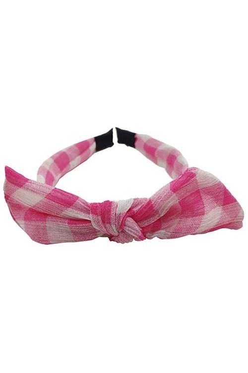Girl's Pink Gingham Bow Hairband-Front View