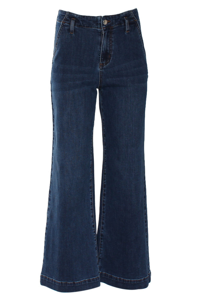 RANT & RAVE LADIES Doreen Wide Leg Jeans MID BLUE back view