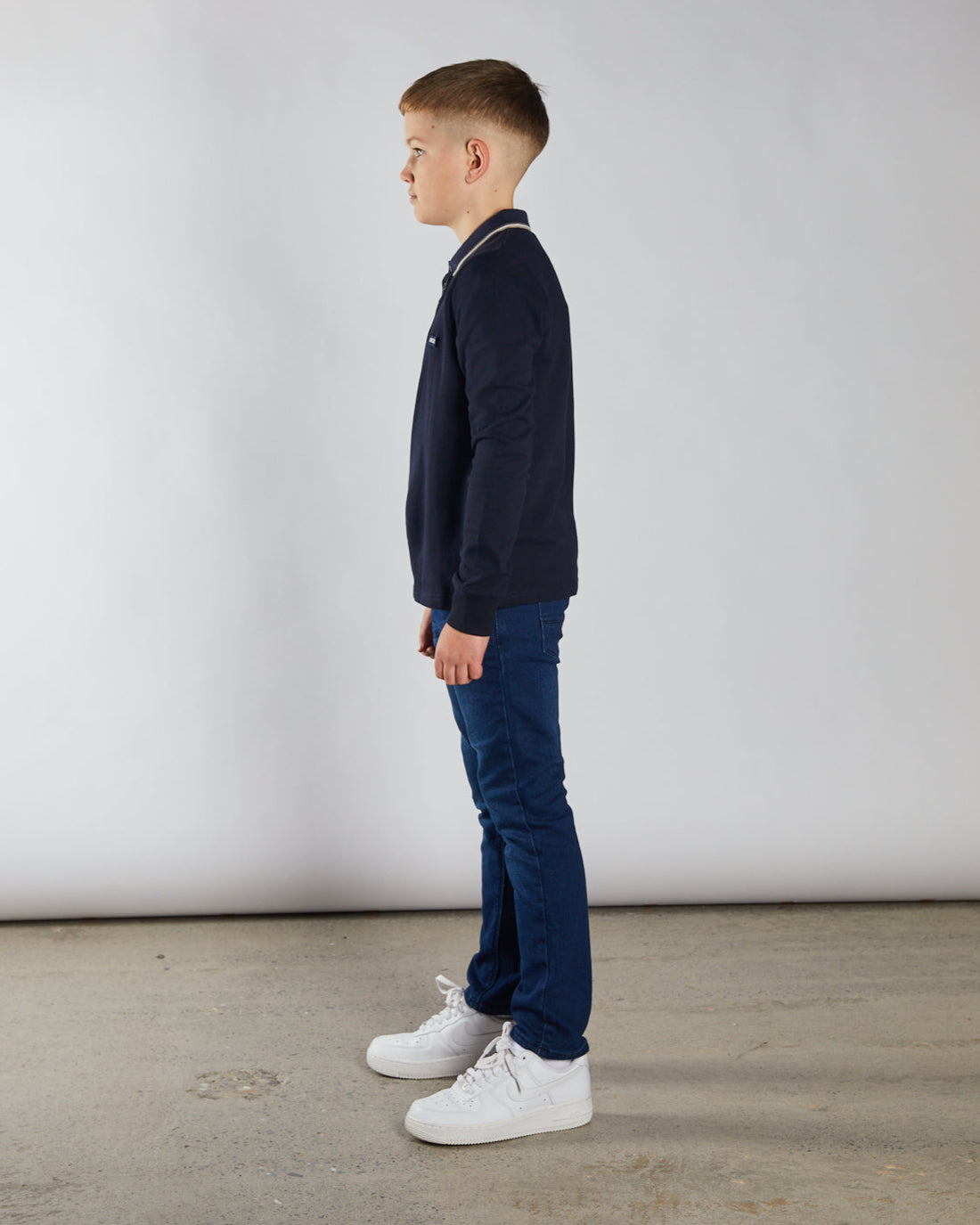 Boy's Duke Long Sleeve Navy Polo-Side View