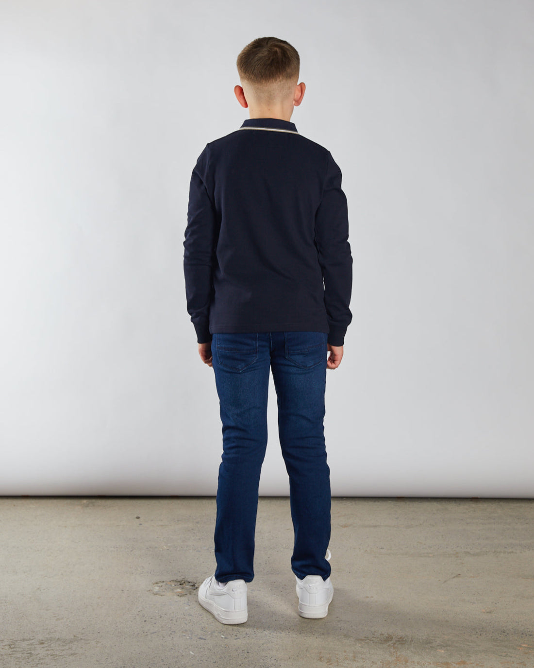 Boy's Duke Long Sleeve Navy Polo-Back View