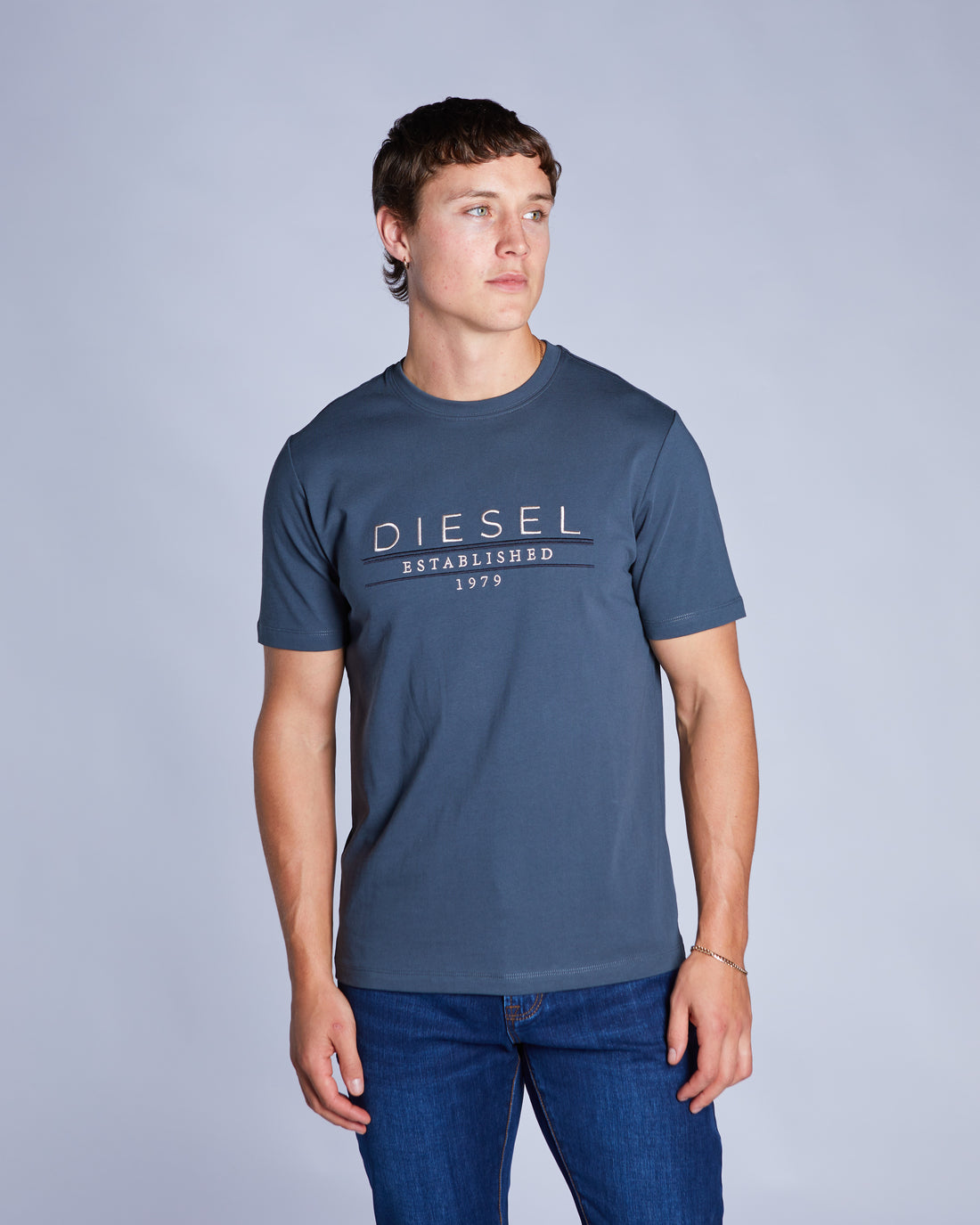 Diesel Duncan Petrol Blue T-Shirt Petrol Blue model front view