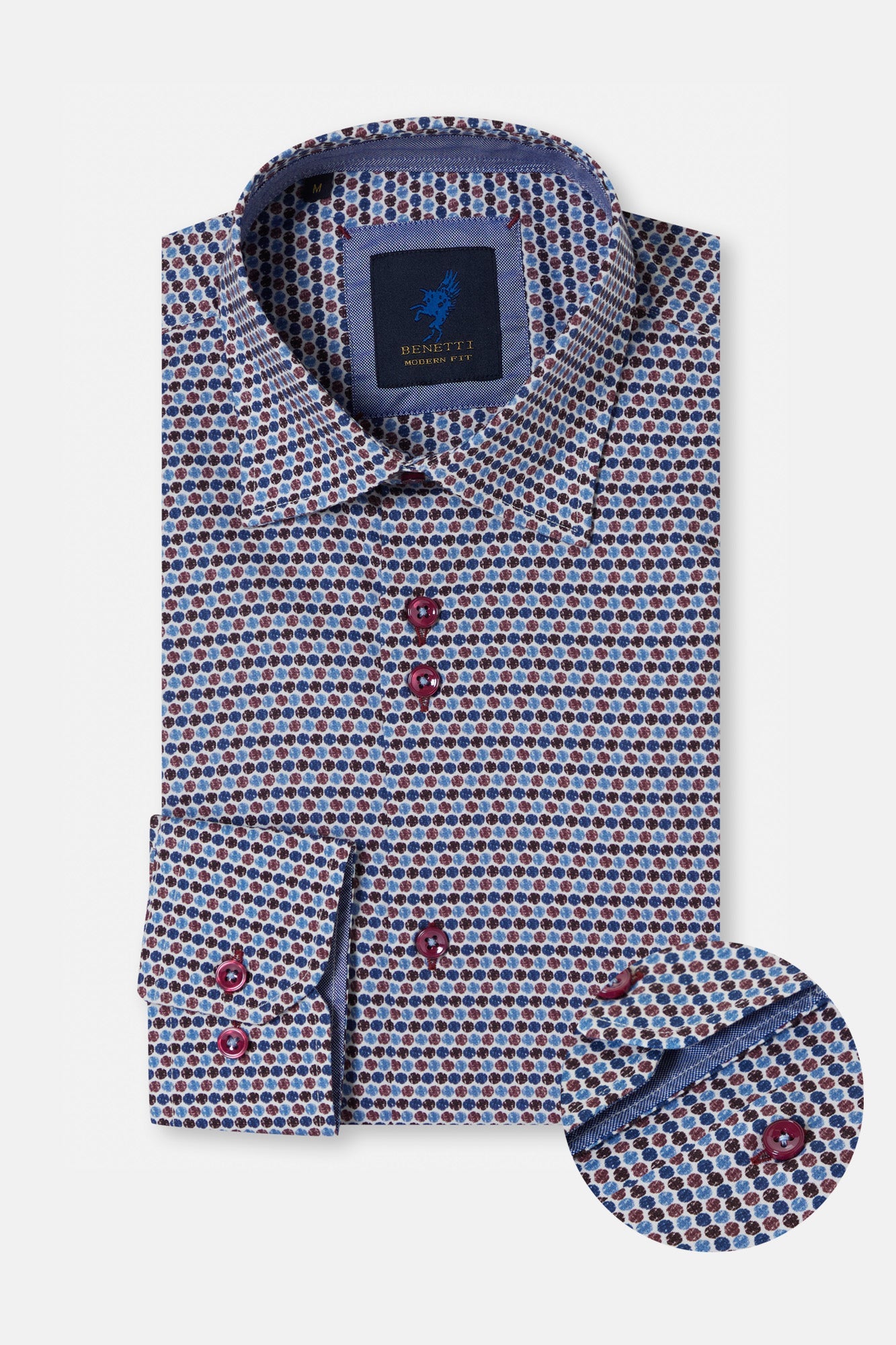 David bordo shirt with striking all-over pattern for a contemporary look showing button detail