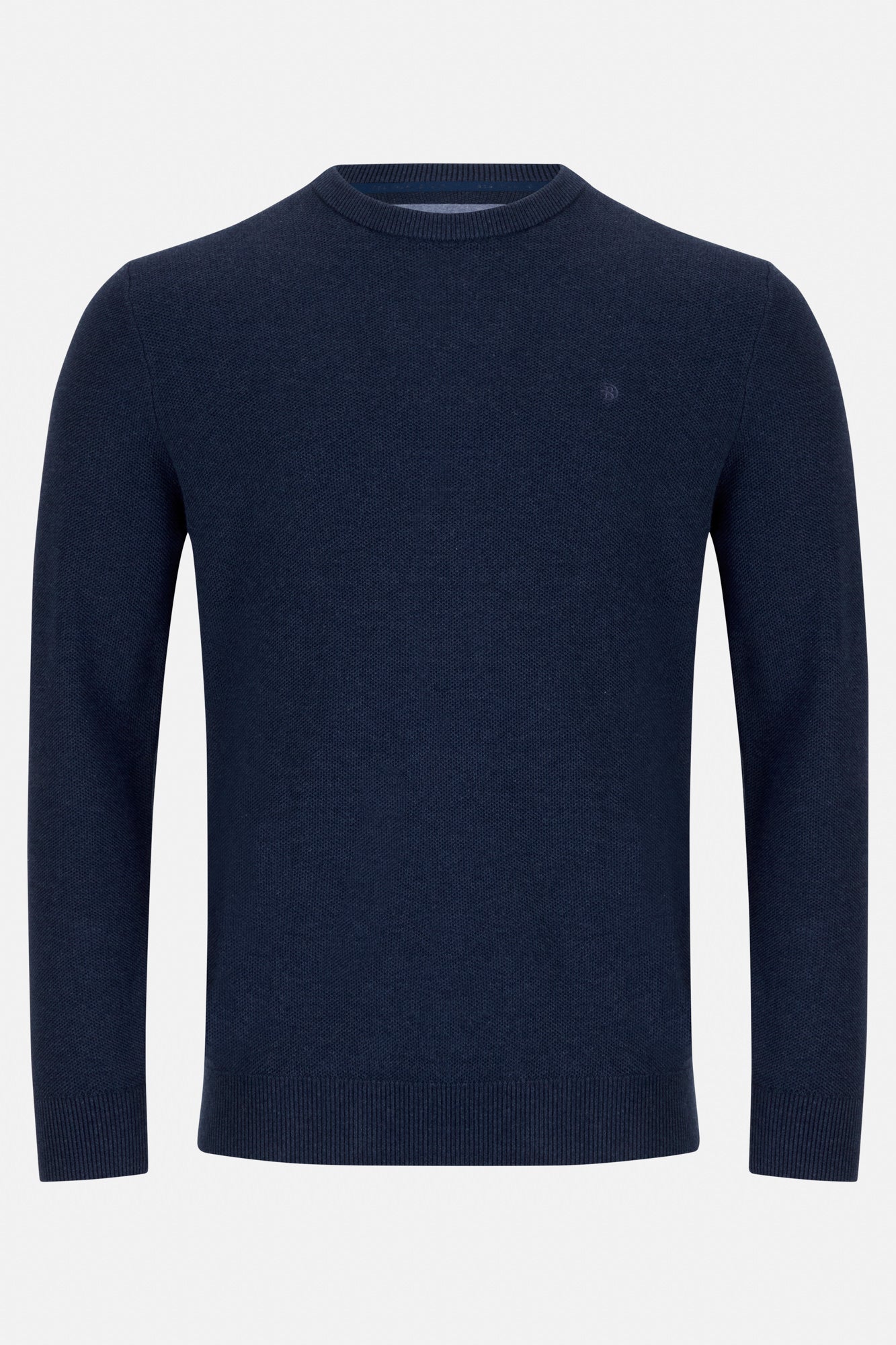 Navy blue sweater on a light gray background