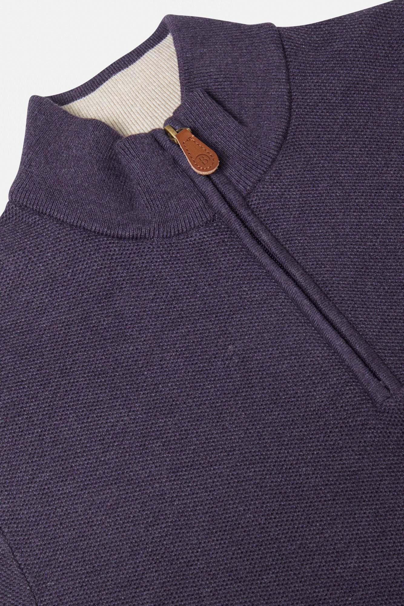 Close up of Dawson 1/4 Zip grape knit on a white background