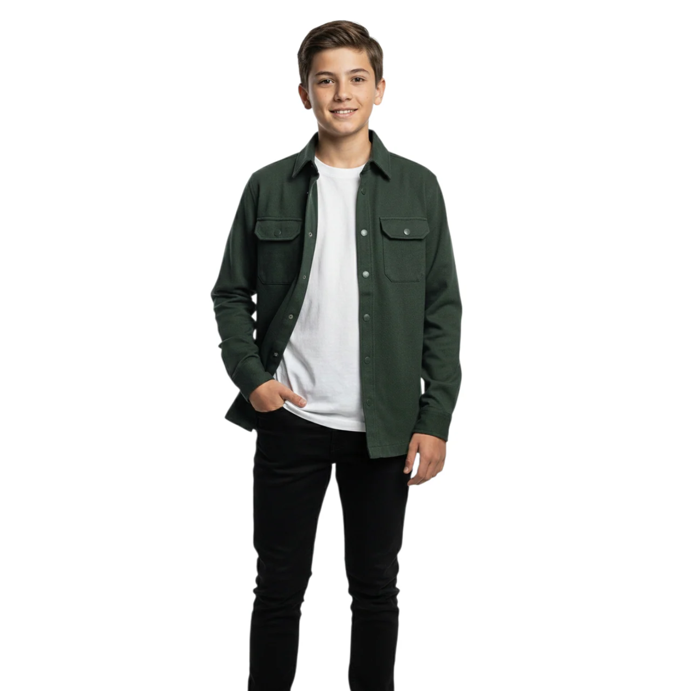 Boys Porter Olive Shirt-Model Front View