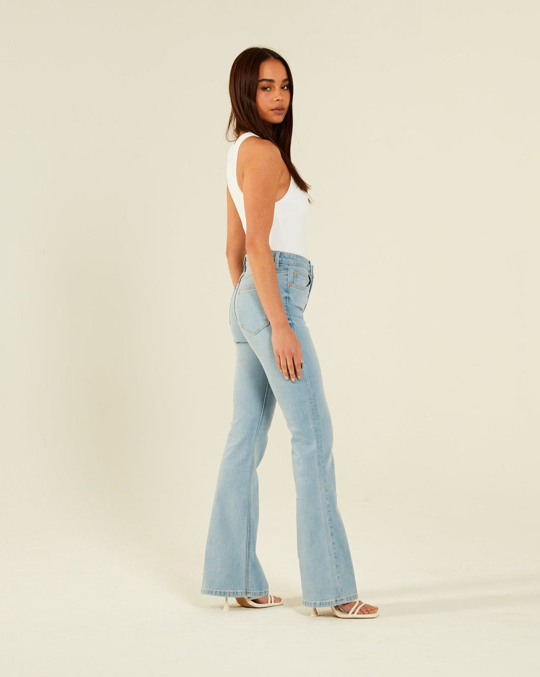 Ladies Drew Sky Blue Flare Jean-Side View