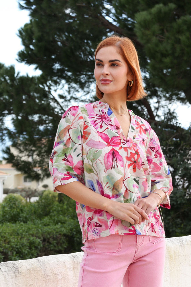 Rant & Rave East Top Pink, front view on model