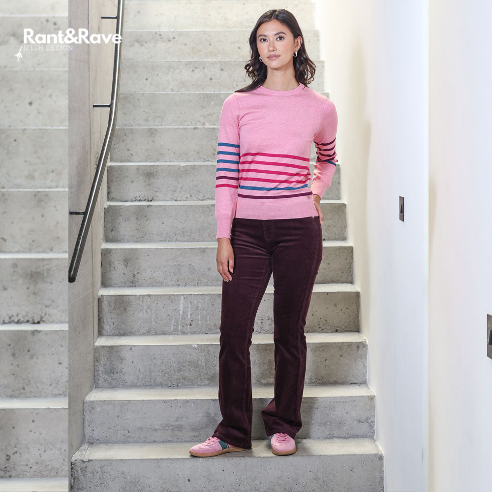 Ladies Elelle Bootcut Plum Cords-Model Full Front View