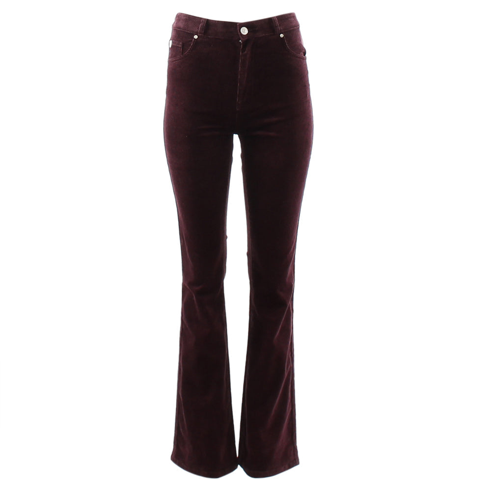 Ladies Elelle Bootcut Plum Cords-Ghost Front View