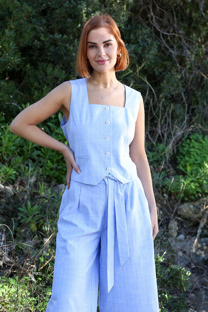 RANT & RAVE LADIES Edlyn Sky Waistcoat SKY front view