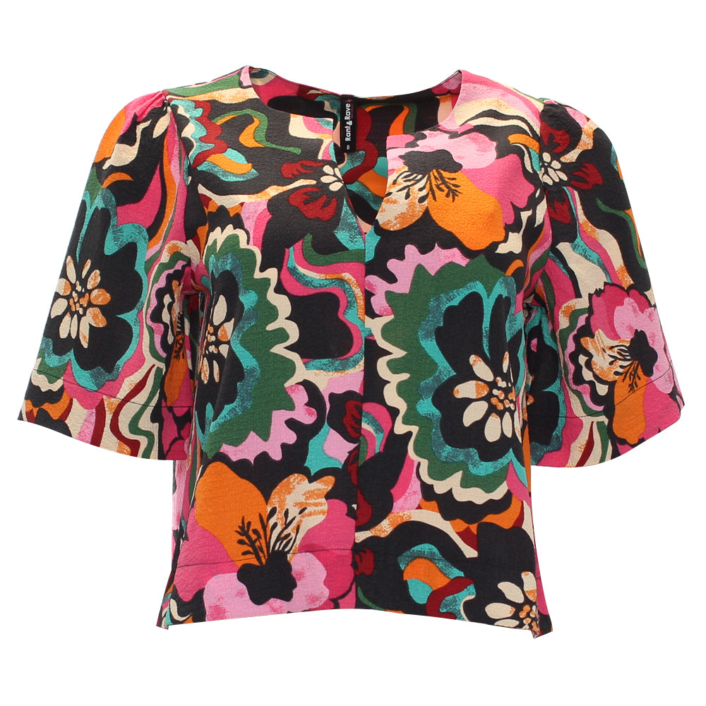 Ladies Effy V-Neck Pink Top-Ghost Front View