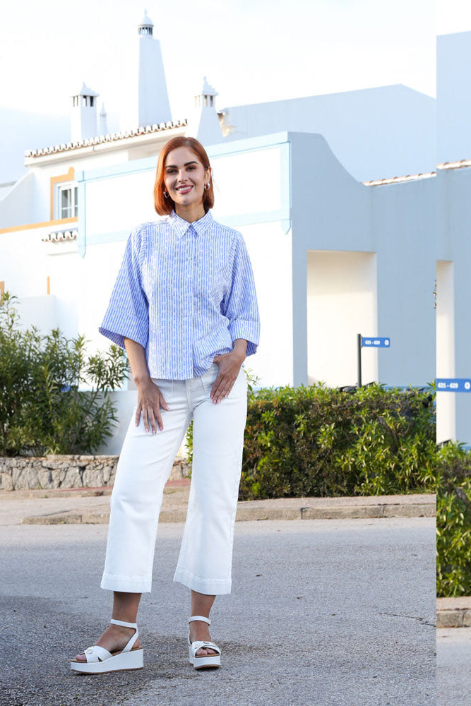 Rant & Rave Enid Crop Wide Leg Jean Soft White, product view