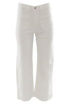 Front product view of the Enid cropped wide leg white jeans