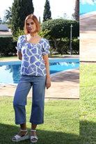 RANT & RAVE LADIES Etta Light Wash Crop Wide Leg Jean LIGHT WASH model front view