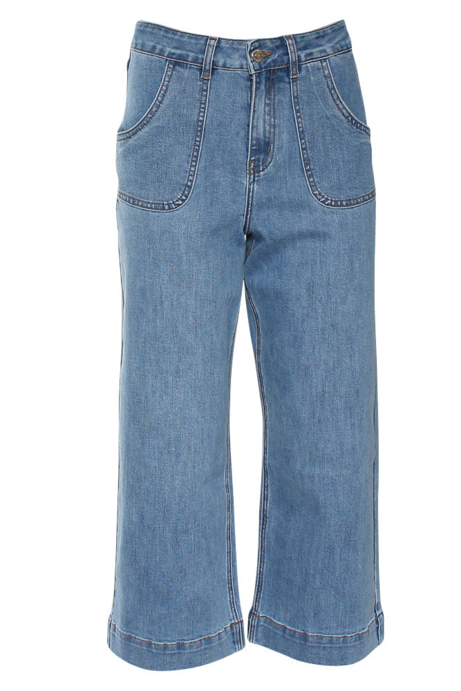 RANT & RAVE LADIES Etta Light Wash Crop Wide Leg Jean LIGHT WASH back view