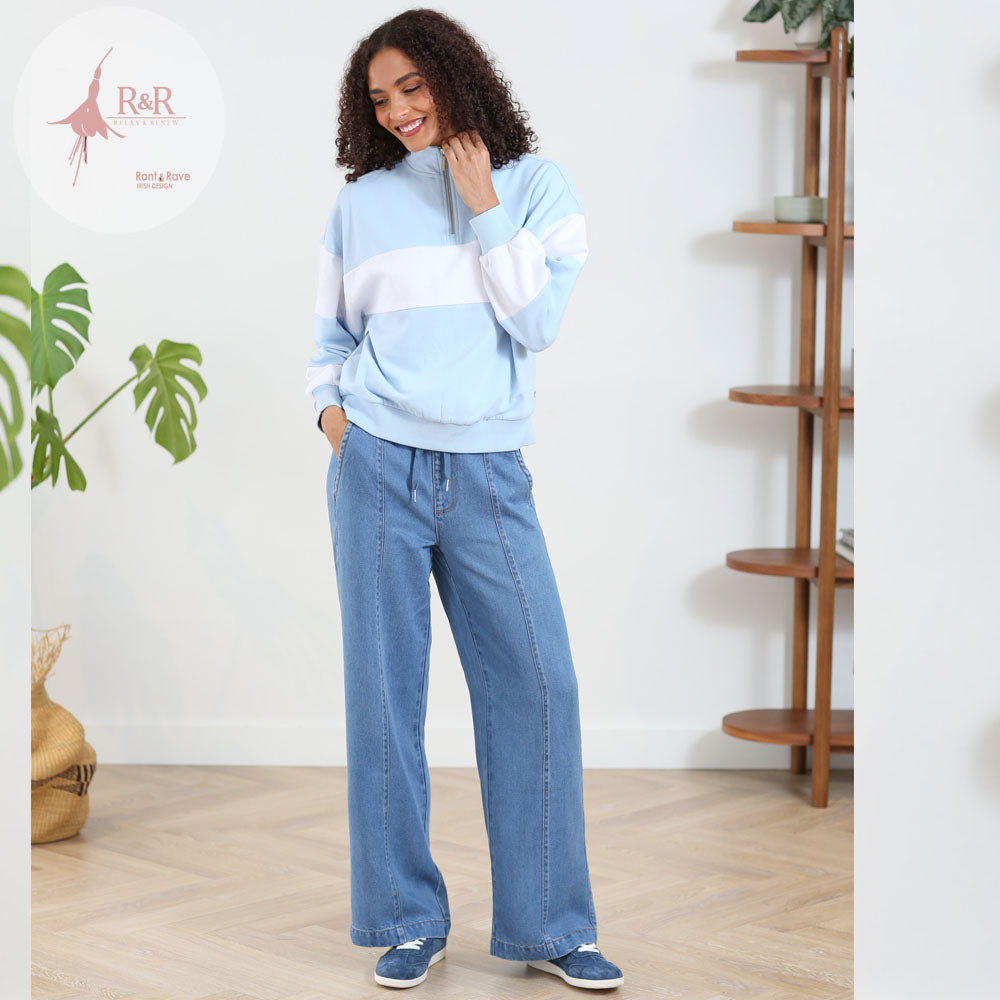 Ladies Relax & Renew Eudora Sky Half Zip-Model Full Front View