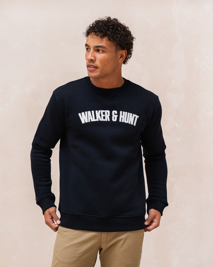 Men's Navy Block Crew Sweatshirt-Model Front View 2