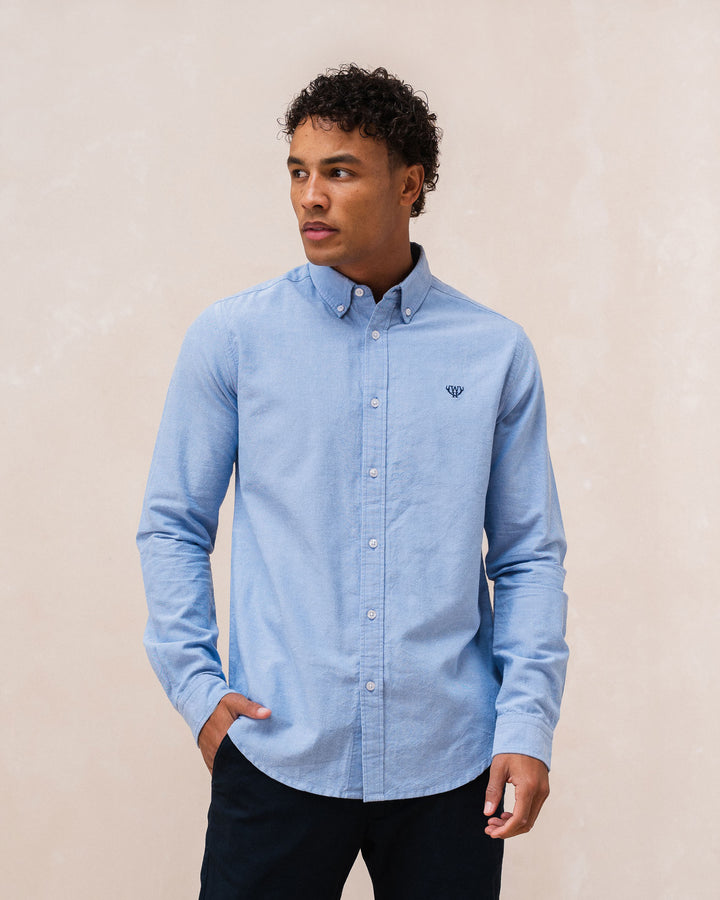 Men's Oxford Button Down Light Blue Shirt-Model Front View