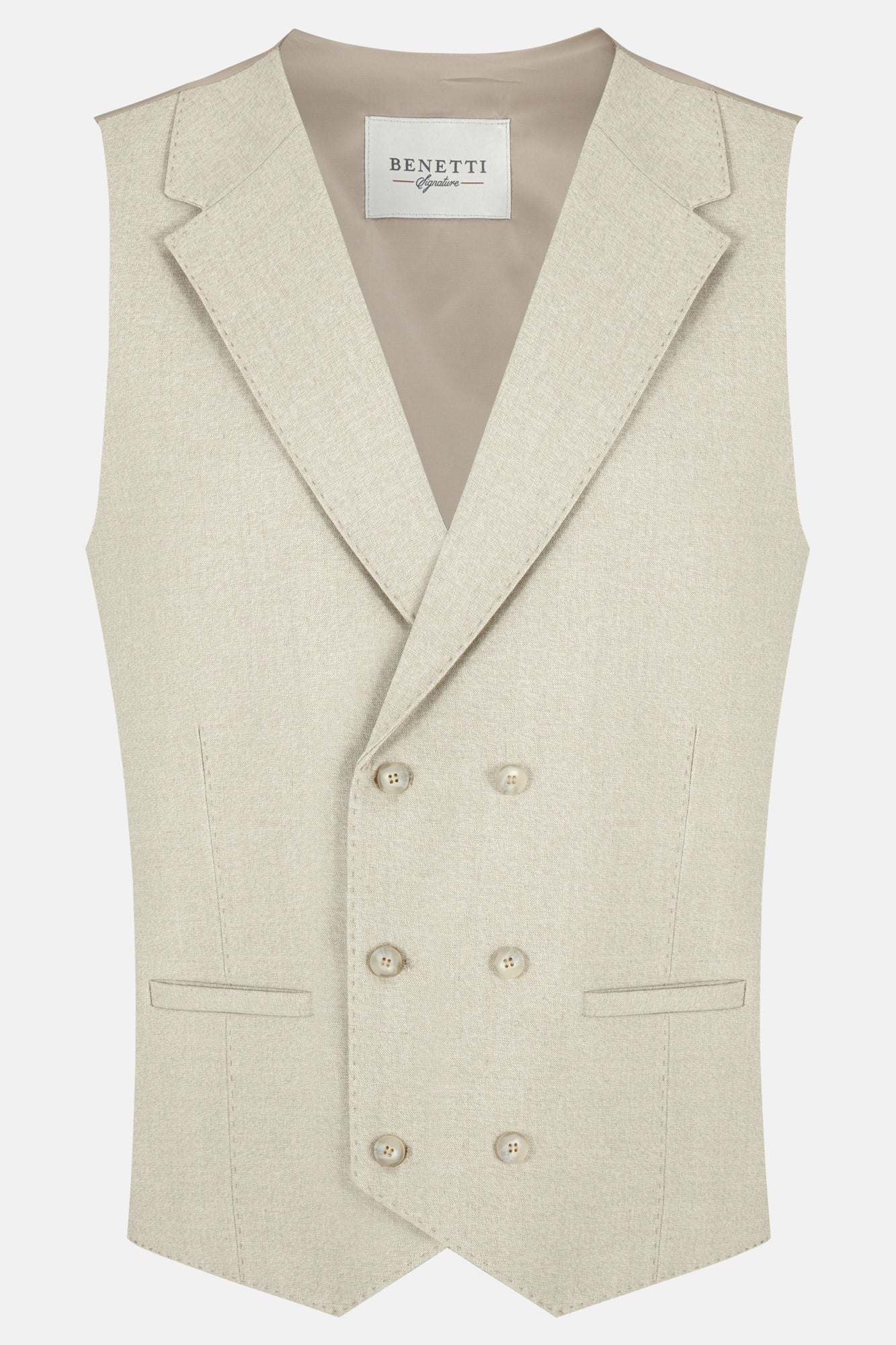 Men's Edmund Double Breasted Waistcoat-Stone