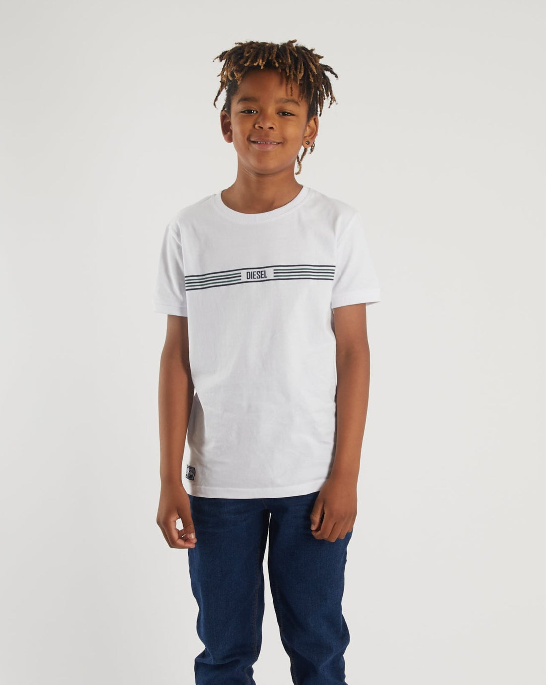Boy's Ernest Tee - White-Model Front View
