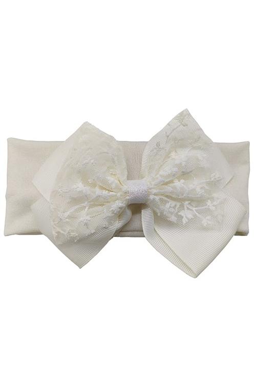 Girl's Cream Lace Kylie Bow-Front View