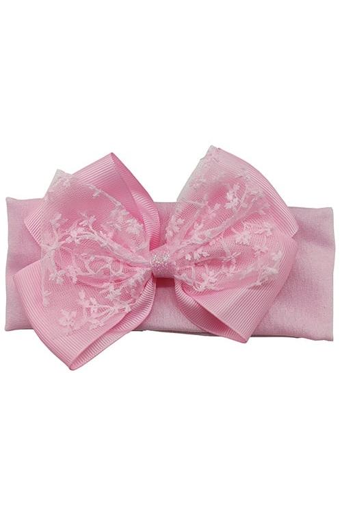 Girl's Pink Lace Kylie Bow-Front View