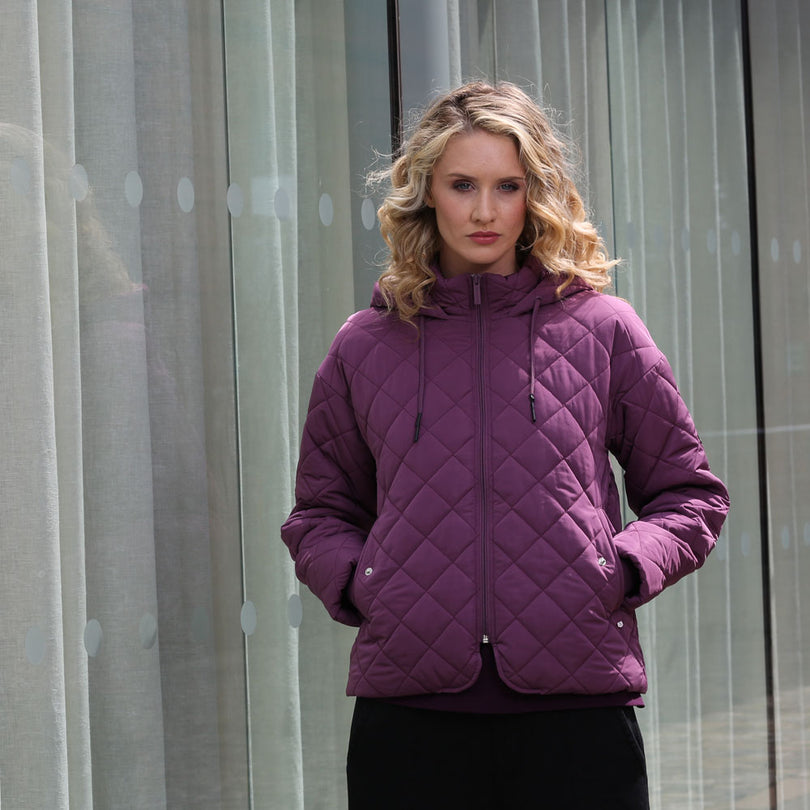 Ladies Relax & Renew Fia Plum Jacket-Model Front View